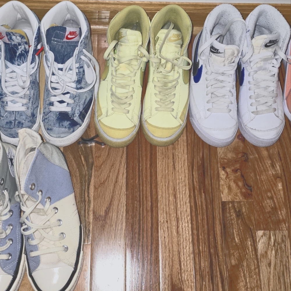 Nike/Converse Kids Sneakers - White, Yellow, and Blue Shoes-Size 3.5 Or Women 5